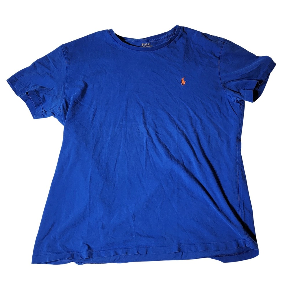 Polo Ralph Lauren Mens Royal Blue Cotton Crew Neck T-Shirt Orange Pony Size M